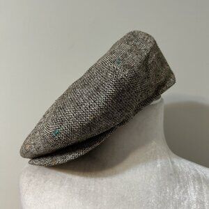 Vtg Capas Headwear N.Y. Tweed Newsboy Flat Cap Cabbie Hat Gray Tan Sz L USA